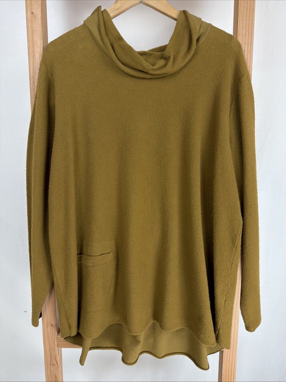 NWT Fenini Mustard High Low Cowl Neck Cotton Blend Top #0989 Size XS